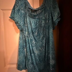 INC International Concepts Teal Patterned Blouse